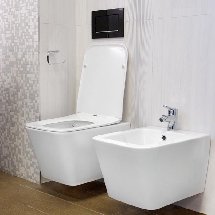 Set vas WC suspendat, Fluminia, Paris, rimless, cu capac quick release si soft close, alb [3]