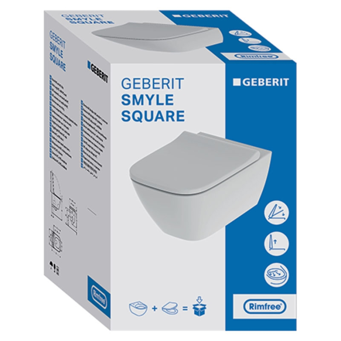 Set vas WC suspendat Geberit, Smyle Square, cu capac quick release, alb [6]