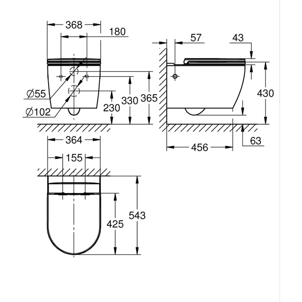 Set vas WC suspendat Grohe Bau Ceramic Rimless alb cu capac, clapeta si rezervor incastrat [11]