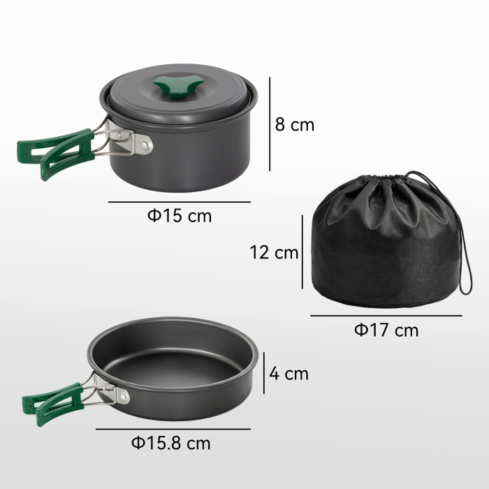  Set vesela pentru gatit camping 8 piese, set exterior cu manere anti-oparire, oala si tigaie care se incalzesc rapid, gri [3]