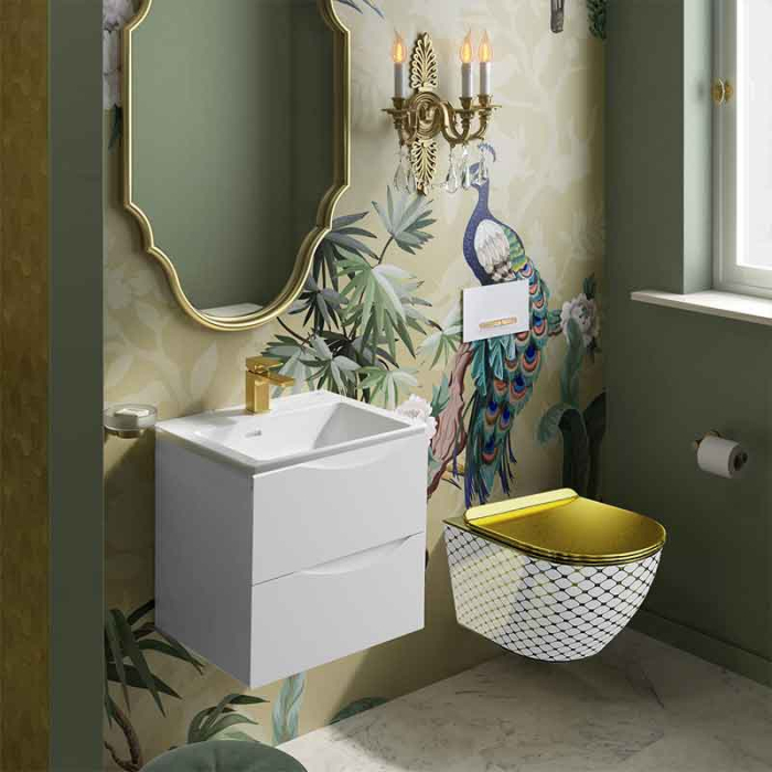 Set WC suspendat Spectrum, Trendi Slim, rimless, cu capac, 36.5 x 49 cm, alb-auriu [2]