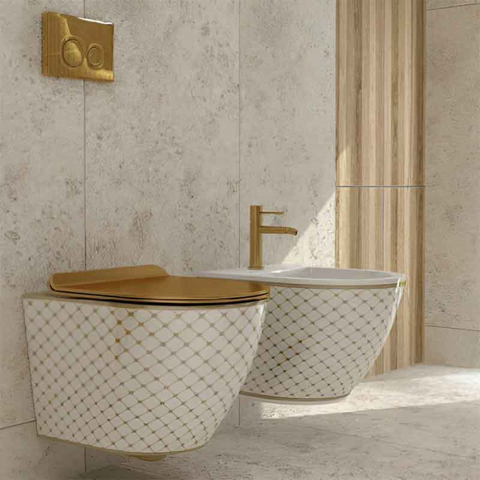 Set WC suspendat Spectrum, Trendi Slim, rimless, cu capac, 36.5 x 49 cm, alb-auriu [3]