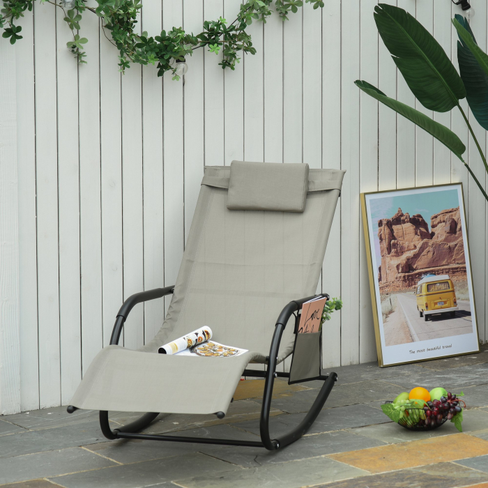  Sezlong Balansoar de Gradina cu buzunar lateral si pernuta, in Metal 62L x 88L x 165Hcm [2]
