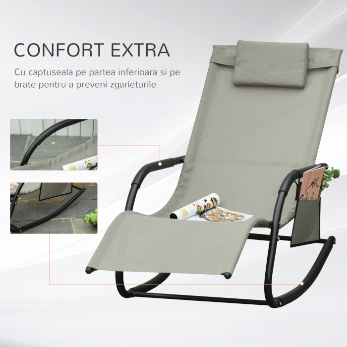  Sezlong Balansoar de Gradina cu buzunar lateral si pernuta, in Metal 62L x 88L x 165Hcm [7]