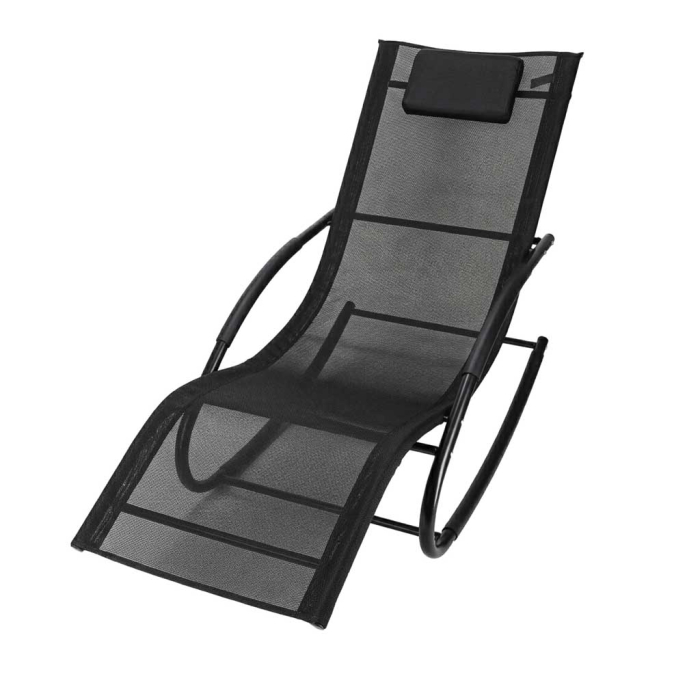 Sezlong balansoar pentru gradina cu tetiera, cadru din otel si plasa textila respirabila, 159x83 cm, negru [6]