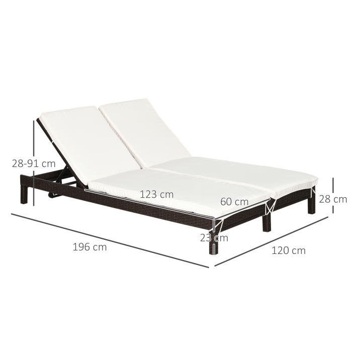  Sezlong cu 2 Locuri din PE Ratan Maro cu Saltea Alba 195 x 120 x 28 cm [3]