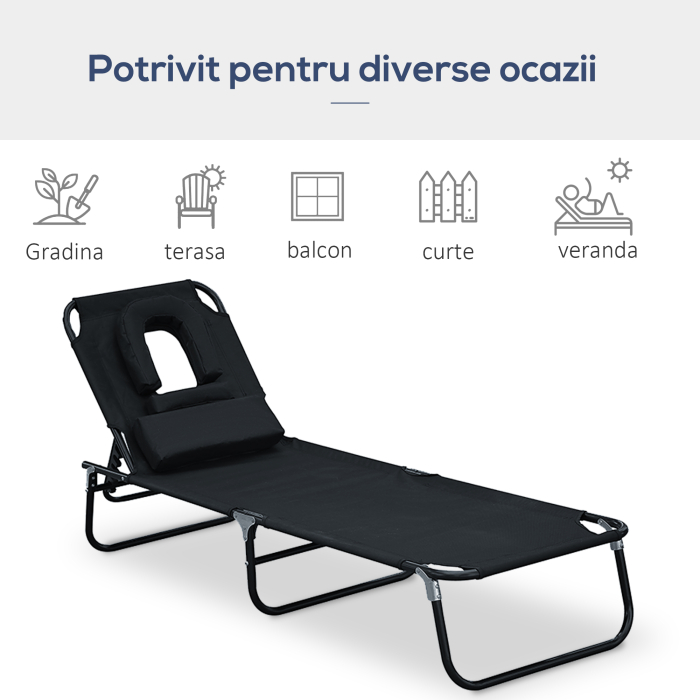  sezlong cu decupaj pentru fata,190x56x28 cm, negru [5]