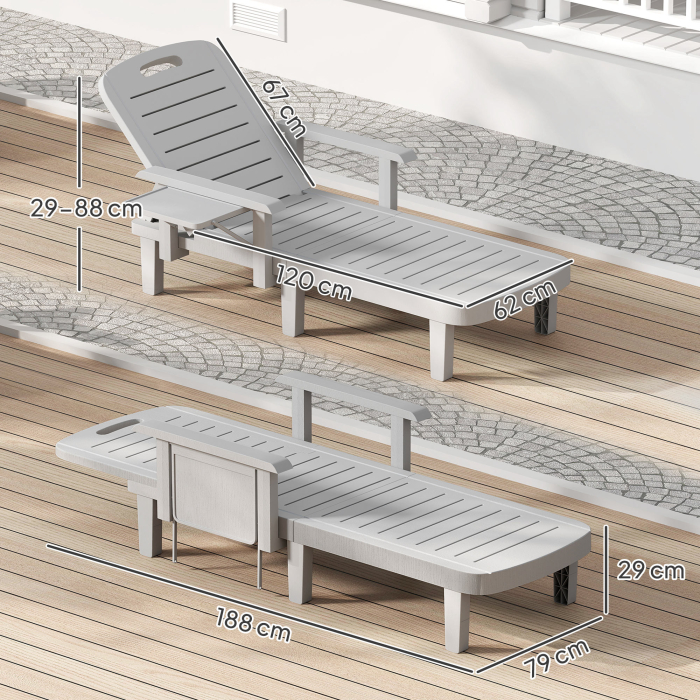  sezlong cu Spatar Reglabil in 5 Pozitii, Masuta si Brate Ergonomice, 79x158x88 cm, Gri [3]