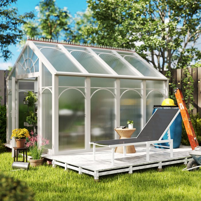  sezlong cu spatar reglabil pe 5 niveluri, din otel si textilen, 60x166x84 cm, alb si gri [8]