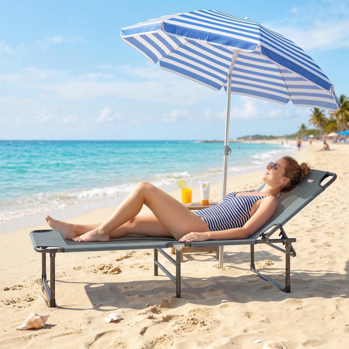  sezlong de Exterior Reglabil 4 Pozitii, Scaun Pliabil cu Maner, Gri. [9]