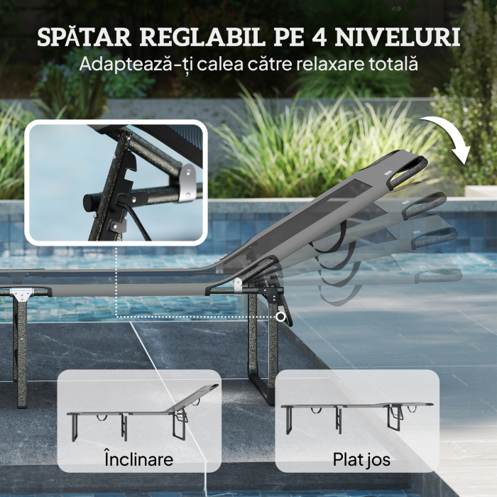  sezlong de Exterior Reglabil 4 Pozitii, Scaun Pliabil cu Maner, Gri. [4]