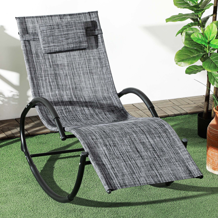  sezlong de Gradina Balansoar cu Gravitatie Zero, sezlong Impermeabil cu Tetiera, 155x61x88 cm, Gri [2]