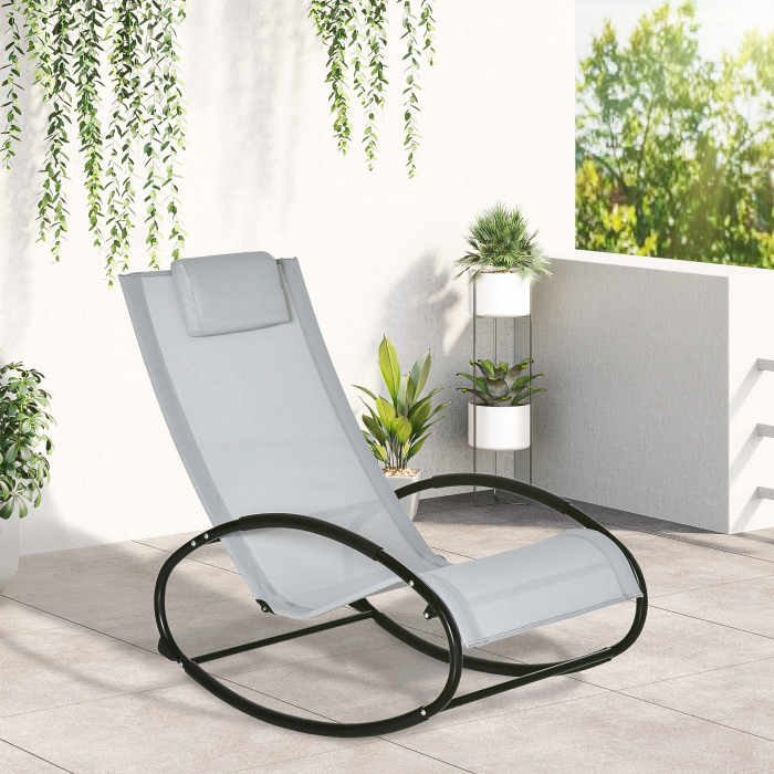  Sezlong de Gradina cu Gravitate Zero, Balansoar Ergonomic cu Perna si Tesatura Respirabila pentru Interior si Exterior, Gri [2]