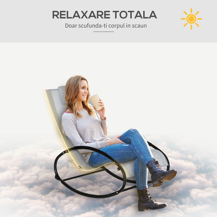  Sezlong de Gradina cu Gravitate Zero, Balansoar Ergonomic cu Perna si Tesatura Respirabila pentru Interior si Exterior, Gri [7]