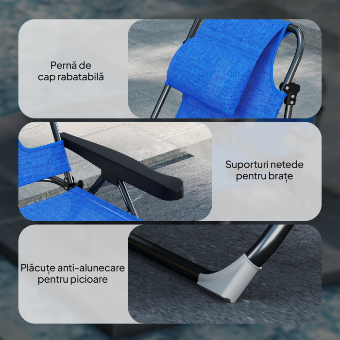  sezlong de Gradina Pliabil cu Spatar Reglabil, Perna si Orificiu pentru Fata, Albastru inchis [8]