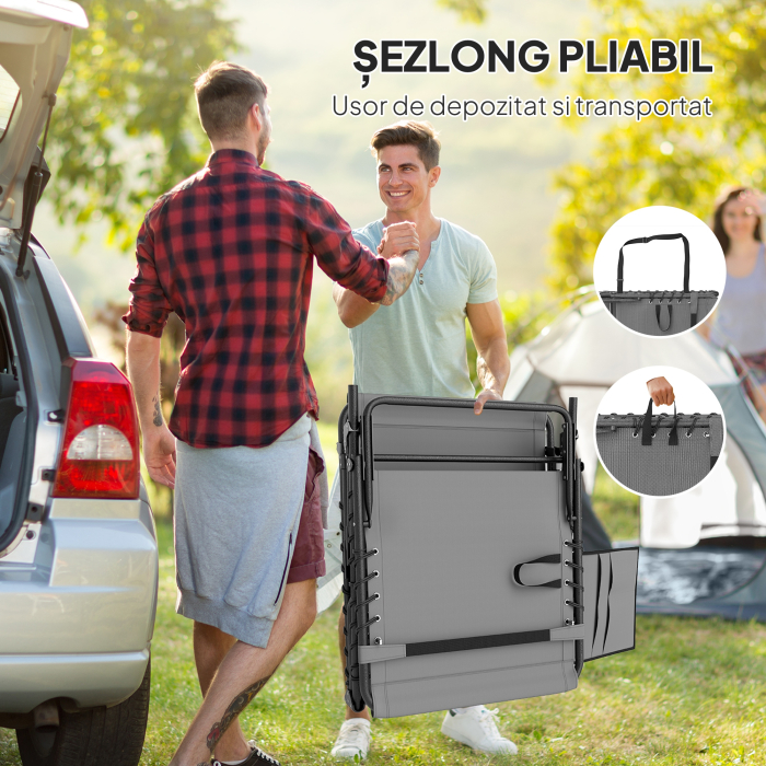  sezlong de Gradina Pliabil si Reglabil in 5 Pozitii cu Masuta Laterala, 60x190x31 cm, Gri [7]