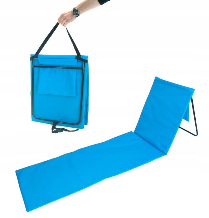 Sezlong de plaja pliabil, spatar cu cadru metalic, reglabil, 150x47x48 cm, albastru [6]
