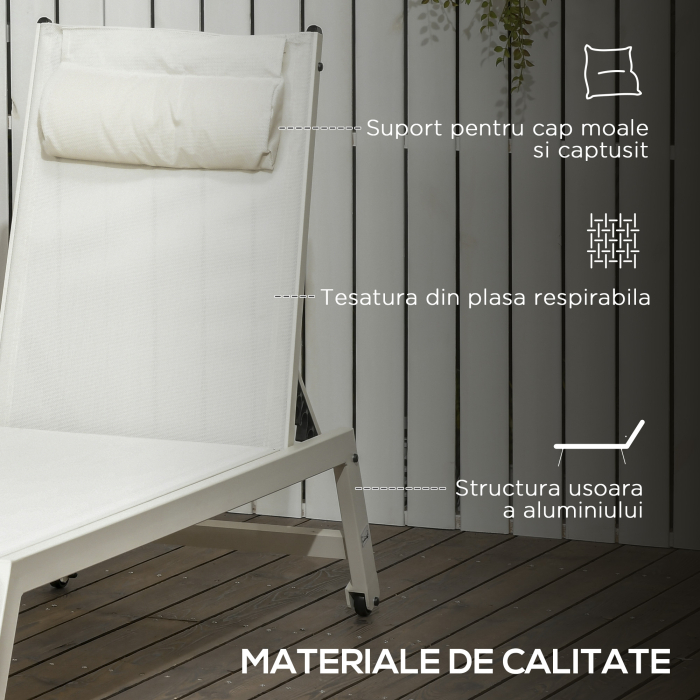  Sezlong din Aluminiu si Poliester, Set  2 Bucati Bej de Gradina cu 5 Niveluri de Inclinare, 55x195x30 cm [7]