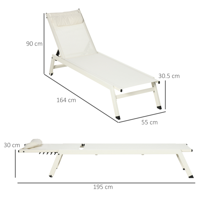  Sezlong din Aluminiu si Poliester, Set  2 Bucati Bej de Gradina cu 5 Niveluri de Inclinare, 55x195x30 cm [3]