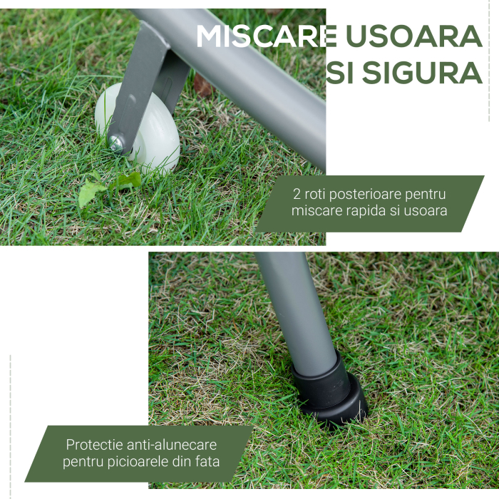  sezlong Dublu de Gradina cu 2 Locuri si Parasolar Reglabil, 200x175x134 cm, Gri [7]