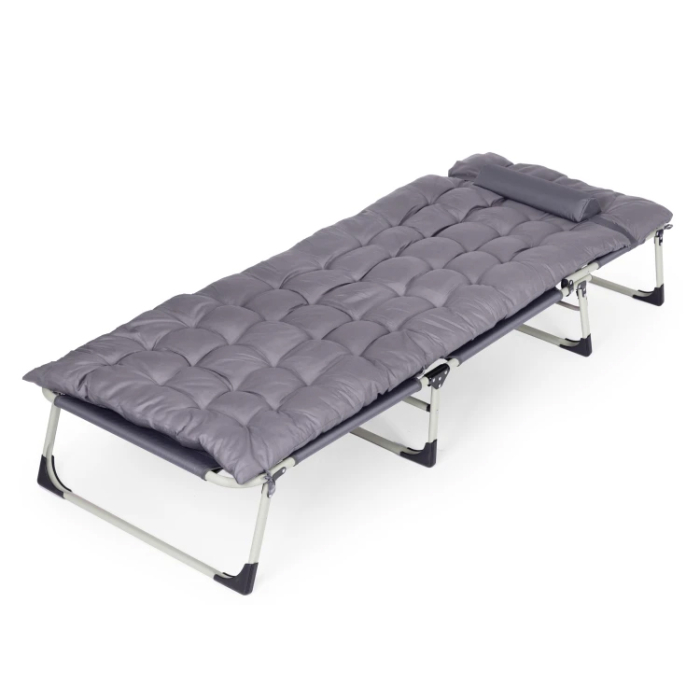 Sezlong gradina pliabil cu saltea groasa si perna, spatar reglabil, maxim 120 kg, 67x193x77 cm, gri [7]