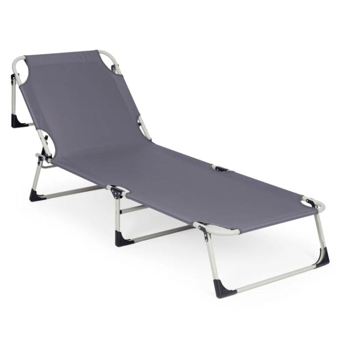 Sezlong gradina pliabil cu saltea groasa si perna, spatar reglabil, maxim 120 kg, 67x193x77 cm, gri [8]