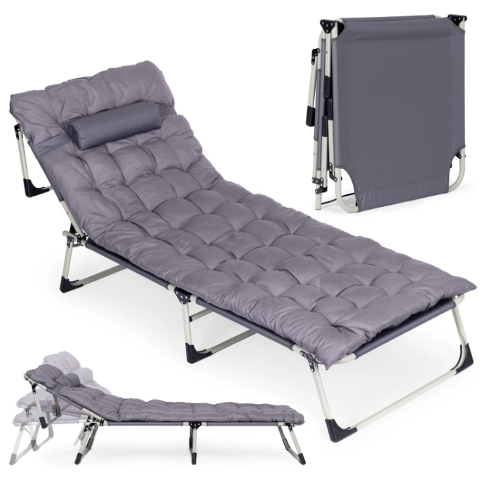 Sezlong gradina pliabil cu saltea groasa si perna, spatar reglabil, maxim 120 kg, 67x193x77 cm, gri [2]