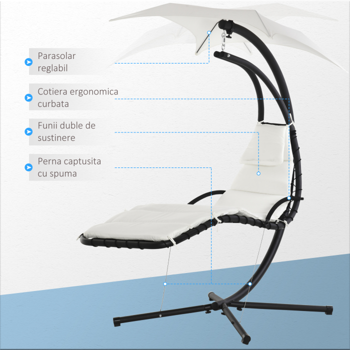  Sezlong Leagan Suspendat Relax sezlong de Lux cu Acoperis, Crem [4]