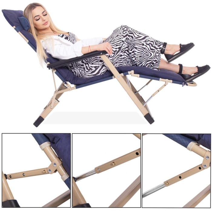 Sezlong metalic reglabil pe pozitii, cu perna si tetiera, 120kg, albastru [7]
