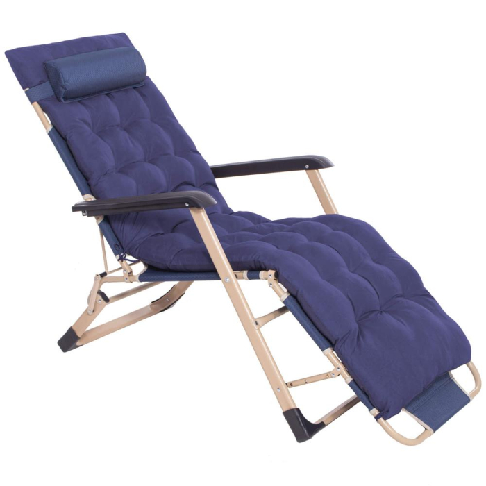 Sezlong metalic reglabil pe pozitii, cu perna si tetiera, 120kg, albastru [10]