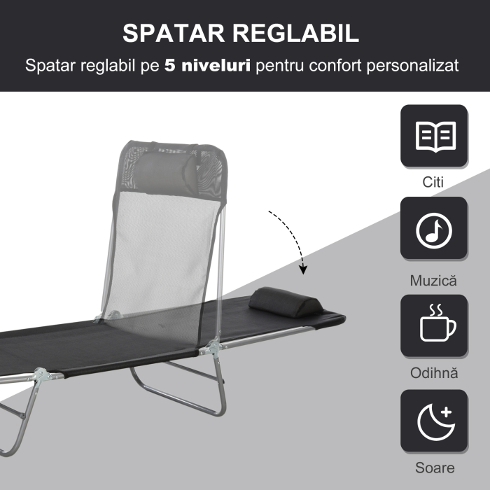  Sezlong pentru Bronzat Pliabil si Reclinabil, negru [4]
