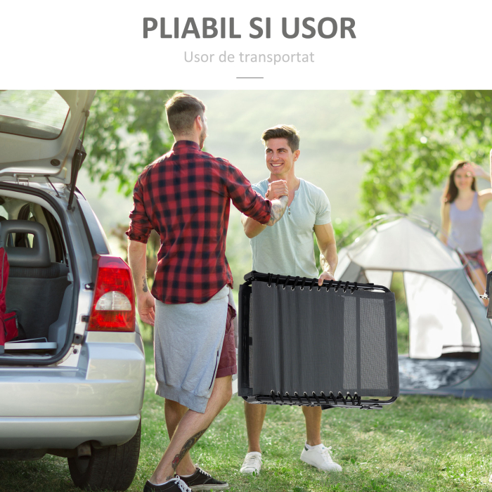  Sezlong pentru Plaja cu Spatar Rabatabil pe 5 Pozitii si Perna, Sezlong de Gradina Pliabil din Otel si Tesatura Plasa, Gri [6]