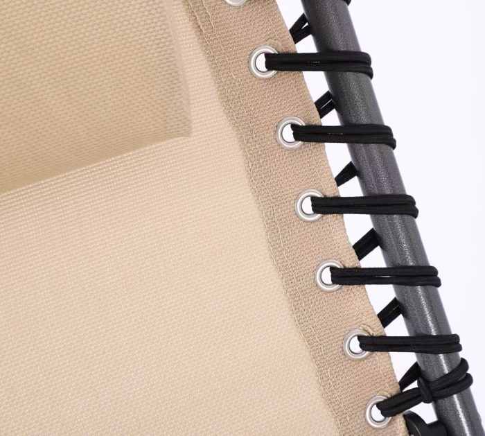 Sezlong pliabil 190x58x30 cm, cu spatar reglabil, perna si buzunar lateral, cadru metalic, crem [5]