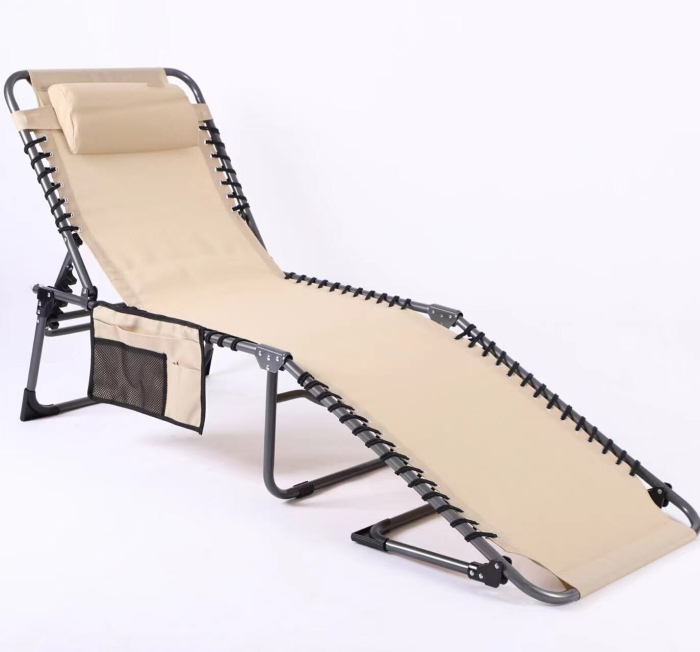 Sezlong pliabil 190x58x30 cm, cu spatar reglabil, perna si buzunar lateral, cadru metalic, crem [9]