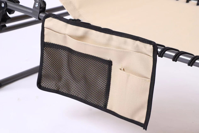 Sezlong pliabil 190x58x30 cm, cu spatar reglabil, perna si buzunar lateral, cadru metalic, crem [7]