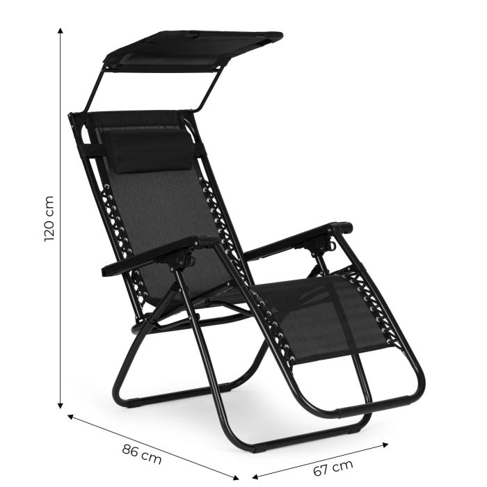 Sezlong pliabil 86x67x120 cm, zero gravity, copertina reglabila, spatar 3 pozitii, cadru otel si material impermeabil, negru [9]