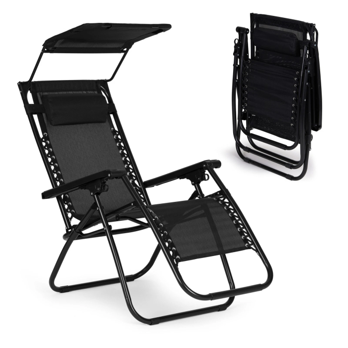 Sezlong pliabil 86x67x120 cm, zero gravity, copertina reglabila, spatar 3 pozitii, cadru otel si material impermeabil, negru [2]