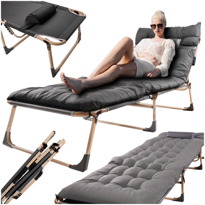 Sezlong pliabil cu 4 trepte, reglaj spatar, otel si material Oxford, 193x66x23 cm, gri [8]