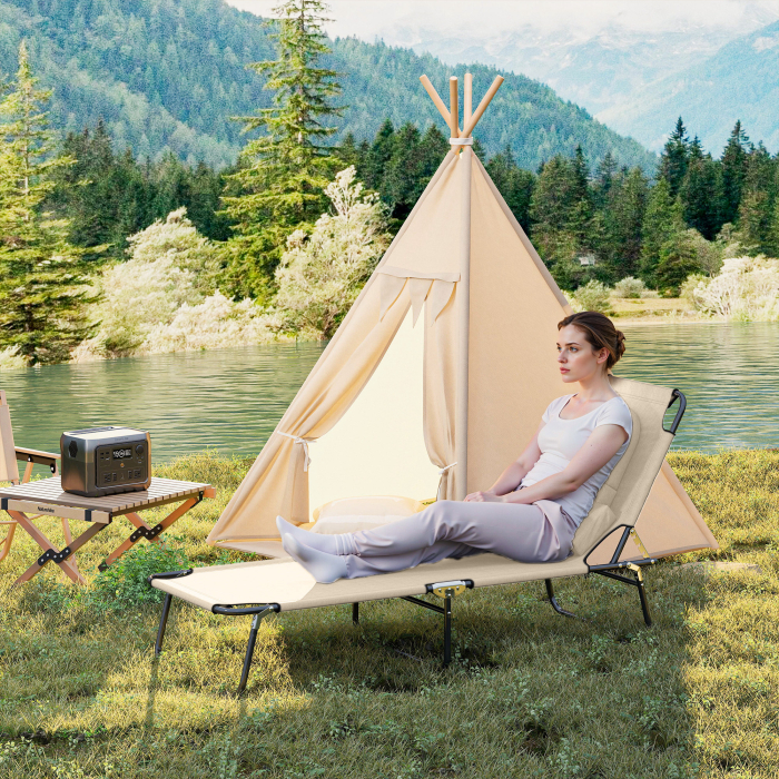  sezlong Pliabil cu Orificiu pentru Fata Captusit si Spatar Rabatabil, Bej [9]