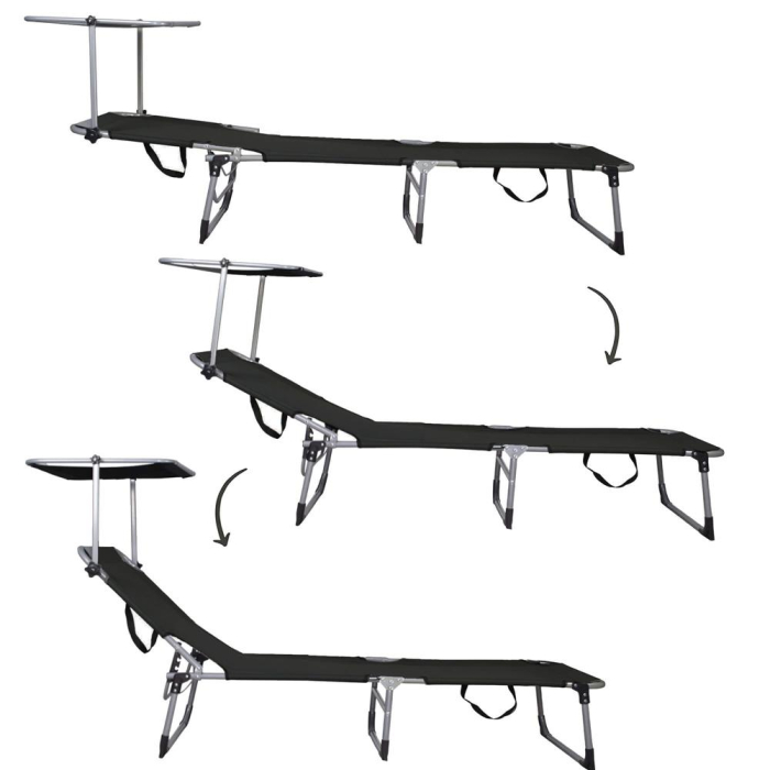 Sezlong pliabil cu parasolar, 188x57x38cm, sarcina 120kg, gri antracit [8]