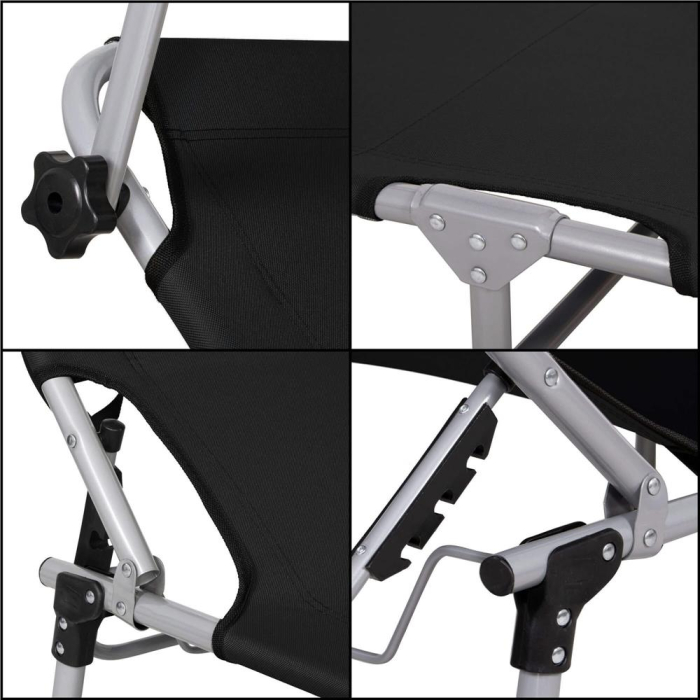 Sezlong pliabil cu parasolar, 188x57x38cm, sarcina 120kg, gri antracit [6]