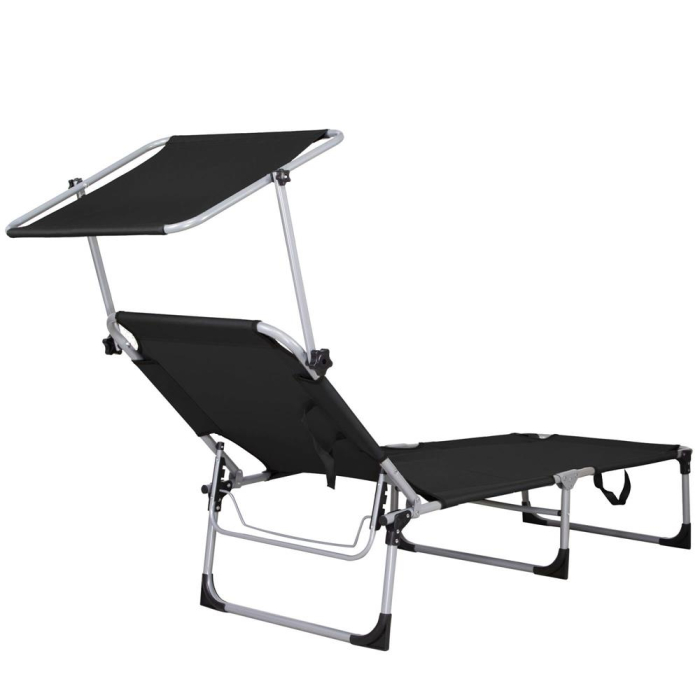 Sezlong pliabil cu parasolar, 188x57x38cm, sarcina 120kg, gri antracit [14]