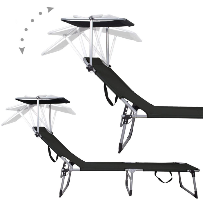 Sezlong pliabil cu parasolar, 188x57x38cm, sarcina 120kg, gri antracit [7]
