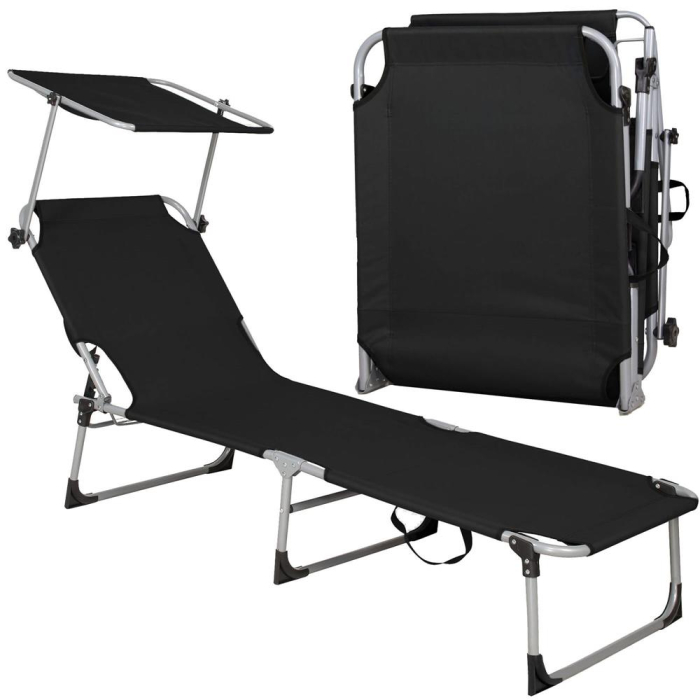 Sezlong pliabil cu parasolar, 188x57x38cm, sarcina 120kg, gri antracit [10]