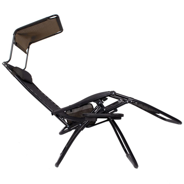 Sezlong pliabil cu parasolar si suport pahare, spatar blocare pozitie, textilene impermeabil, max 130 kg, 77x110x175 cm, maro [28]