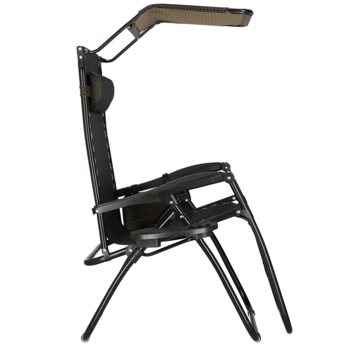 Sezlong pliabil cu parasolar si suport pahare, spatar blocare pozitie, textilene impermeabil, max 130 kg, 77x110x175 cm, maro [13]