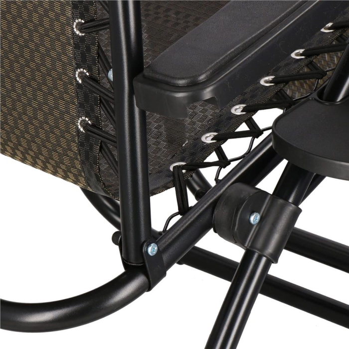 Sezlong pliabil cu parasolar si suport pahare, spatar blocare pozitie, textilene impermeabil, max 130 kg, 77x110x175 cm, maro [4]