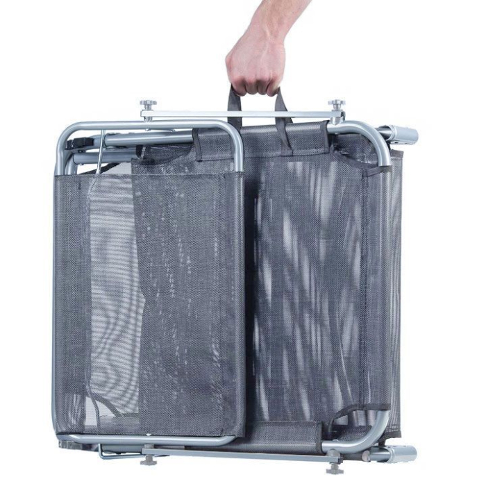 Sezlong pliabil cu parasolar, spatar reglabil, 178x57 cm, 150 kg, gri [4]