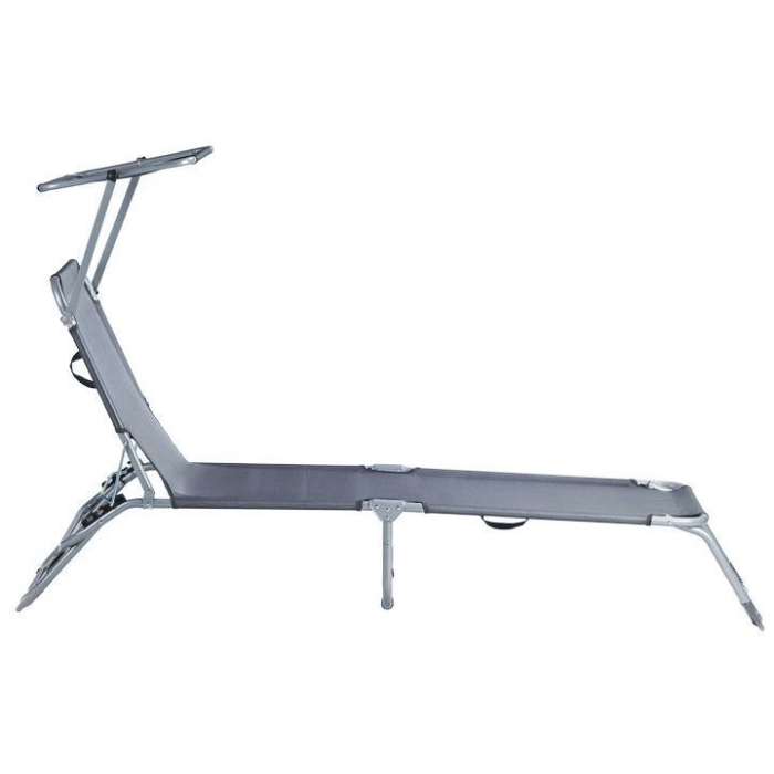 Sezlong pliabil cu parasolar, spatar reglabil, 178x57 cm, 150 kg, gri [2]
