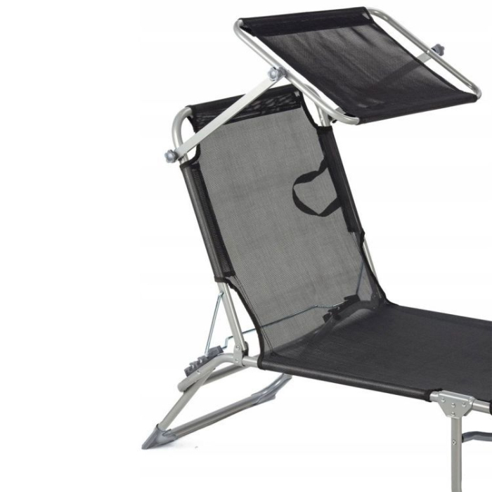 Sezlong pliabil cu parasolar, spatar reglabil, 178x57 cm, 150 kg, negru [4]